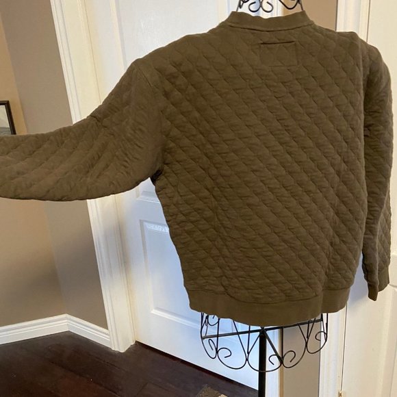 Roots CABIN to City Quilted Sweatshirt GUC Size Med Olive Green/Taupe Brown - Picture 4 of 13